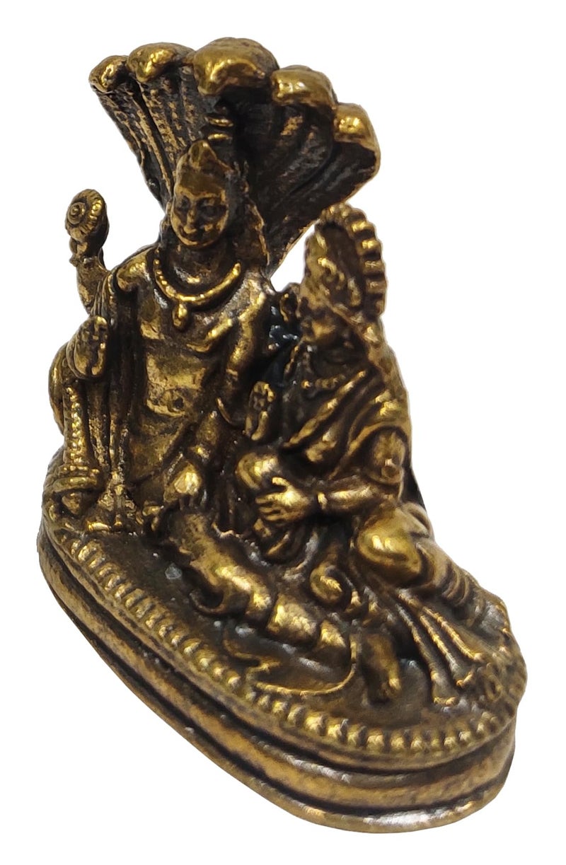 Purpledip Rare Miniature Brass Idol Vishnu Lakshmi On Sheshnag: Anantashayi Anand Shayan Sleeping Posture Padmanabha Swami Temple Statue (12698Z10) - Image 3