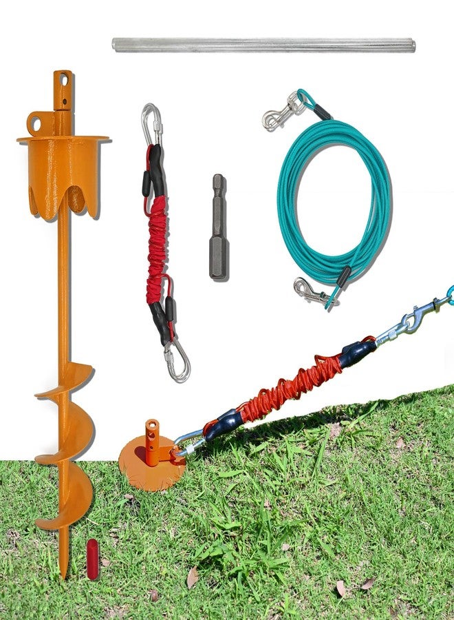 Tyalez Dog Stakes for Outside Heavy Duty Hold up to 350Lbs Large Dogs Tie Out Tether Leash Chain for Yard Screw in Ground Anchors 17inch with Buffer Rope, 25 FT Steel Cable - Image 1