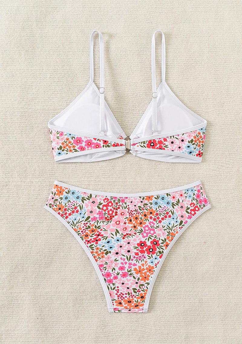 Tainehs Women's Two Piece Bikini Sets O Ring Front Top Ditsy Floral Triangle Swimsuits Cheeky Bathing Suit - Image 5