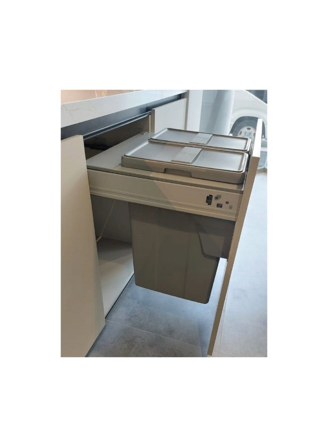 NUOMI BRD600-35W Double Pull-Out Waste Bin – 70L Grey Soft Closing Kitchen Trash System for 60cm Cabinets - Image 1