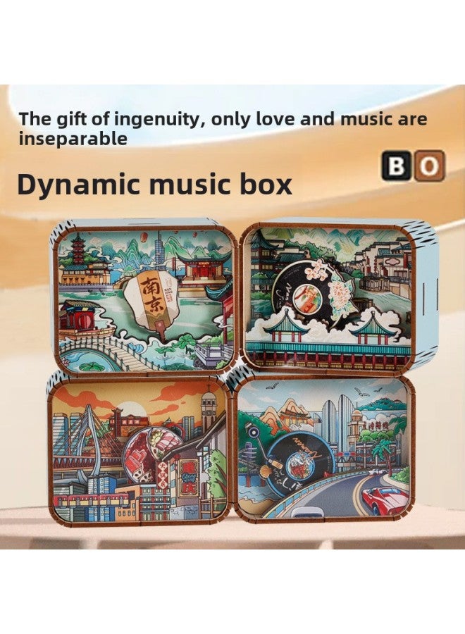 Original Xiamen Chongqing Nanjing Xi'an City Dynamic Music Box Coil Music Box Music Bell Tourist Souvenirs-Color:Shenzhen One-Dimensions:88mm*72mm*43mm