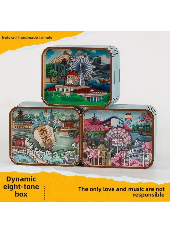 Original Xiamen Chongqing Nanjing Xi'an City Dynamic Music Box Coil Music Box Music Bell Tourist Souvenirs-Color:Shenzhen One-Dimensions:88mm*72mm*43mm