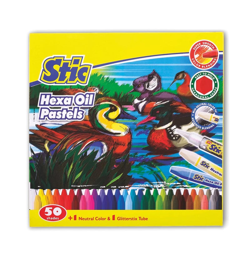 STIC Oil Pastel50 Hexagonal Colours Set For Artist Kids Paint Shades Pen Box Crayons Spray Gift Color Pastel Drawing Acrylic Brush Water Art Book Pen Items Paper Craft Birthday Product,Multi-coloured - Image 1