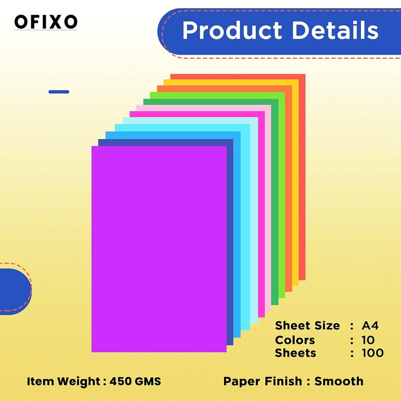 OFIXO 100 قطعة ورق ملون A4 أوراق يدوية الصنع أوريغامي مزخرفة ورق ملون رقيق لكتاب القصاصات 10 ألوان ترسل عشوائياً - Image 2