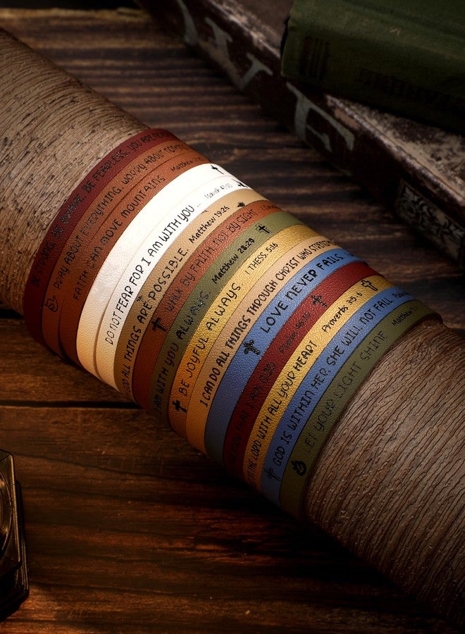 سوريو مجموعة أساور هدايا مسيحية من Sureio مكونة من 15 قطعة للنساء والرجال، مصنوعة من الجلد، تحمل آيات دينية من الكتاب المقدس، وتعكس الإيمان بالله (ألوان متنوعة). - Image 5