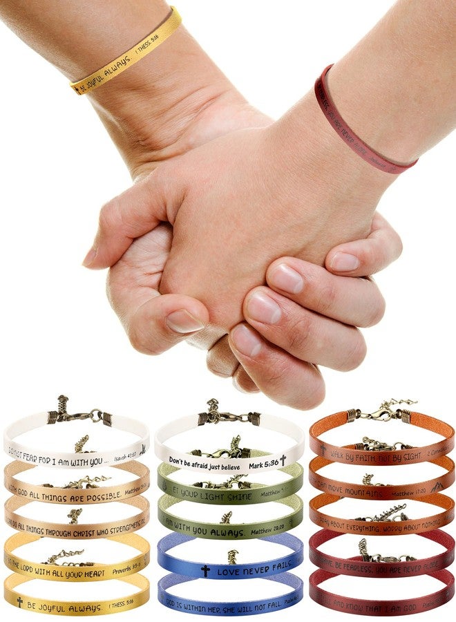 سوريو مجموعة أساور هدايا مسيحية من Sureio مكونة من 15 قطعة للنساء والرجال، مصنوعة من الجلد، تحمل آيات دينية من الكتاب المقدس، وتعكس الإيمان بالله (ألوان متنوعة). - Image 2