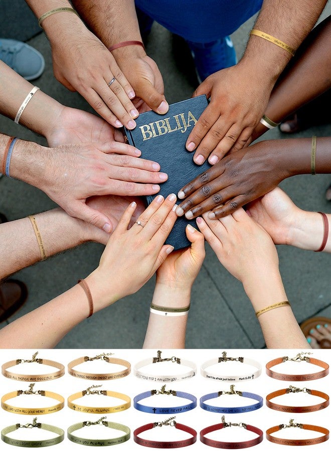 سوريو مجموعة أساور هدايا مسيحية من Sureio مكونة من 15 قطعة للنساء والرجال، مصنوعة من الجلد، تحمل آيات دينية من الكتاب المقدس، وتعكس الإيمان بالله (ألوان متنوعة). - Image 4