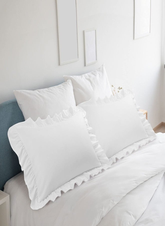 بيكوكاسا طقم أغطية وسائد مكشكشة من بيكو كاسا، قطعتان، أغطية وسائد ناعمة تسمح بمرور الهواء مع إغلاق ظرفي، غطاء وسادة أبيض قياسي مصنوع من ألياف دقيقة مصقولة 100% - Image 2