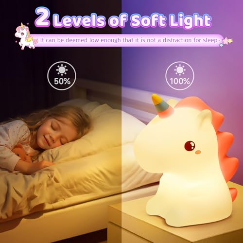 One Fire Unicorn Toys for Girls Age 4-6, 16 Colors Night Light for Kids Night Light, Silicone+Dimmable Toys for Girls, Toddler, Baby, Rechargeable Nightlight for Kids Room - Image 5