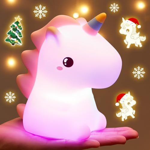 One Fire Unicorn Toys for Girls Age 4-6, 16 Colors Night Light for Kids Night Light, Silicone+Dimmable Toys for Girls, Toddler, Baby, Rechargeable Nightlight for Kids Room - Image 1