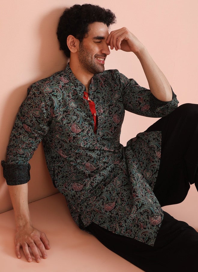 KISAH Men Printed Kantha Work Kurta - Image 5