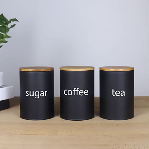 SOTECH Metal Food Storage Jar Farmhouse Coffee Canisters with Bamboo Lids,Black Kitchen Canisters Set of 3 Decorative Canisters for Kitchen Counter,Home Decor,Sugar Coffee and Tea Container Set - Image 2