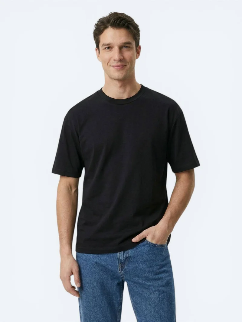 Kip Black Plain 100% Cotton T-Shirt