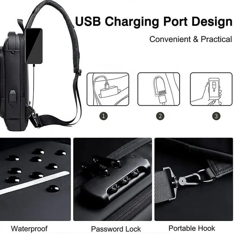 Bluwings Small Cross Body Sling Bag Chest Backpack for Men Waterproof Casual Shoulder Bag with Usb Charging Port and Anti-Theft Lock for Daily Work Travel Bag for Male Female (1 Pc) - Image 3