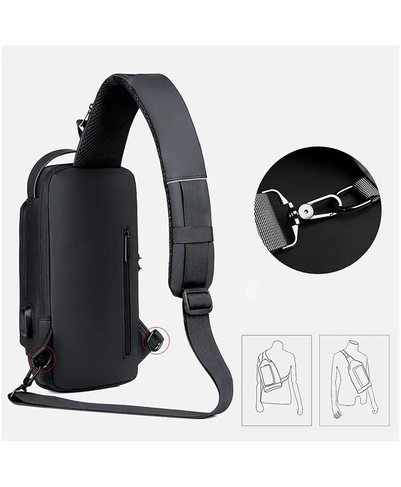 Bluwings Small Cross Body Sling Bag Chest Backpack for Men Waterproof Casual Shoulder Bag with Usb Charging Port and Anti-Theft Lock for Daily Work Travel Bag for Male Female (1 Pc) - Image 4