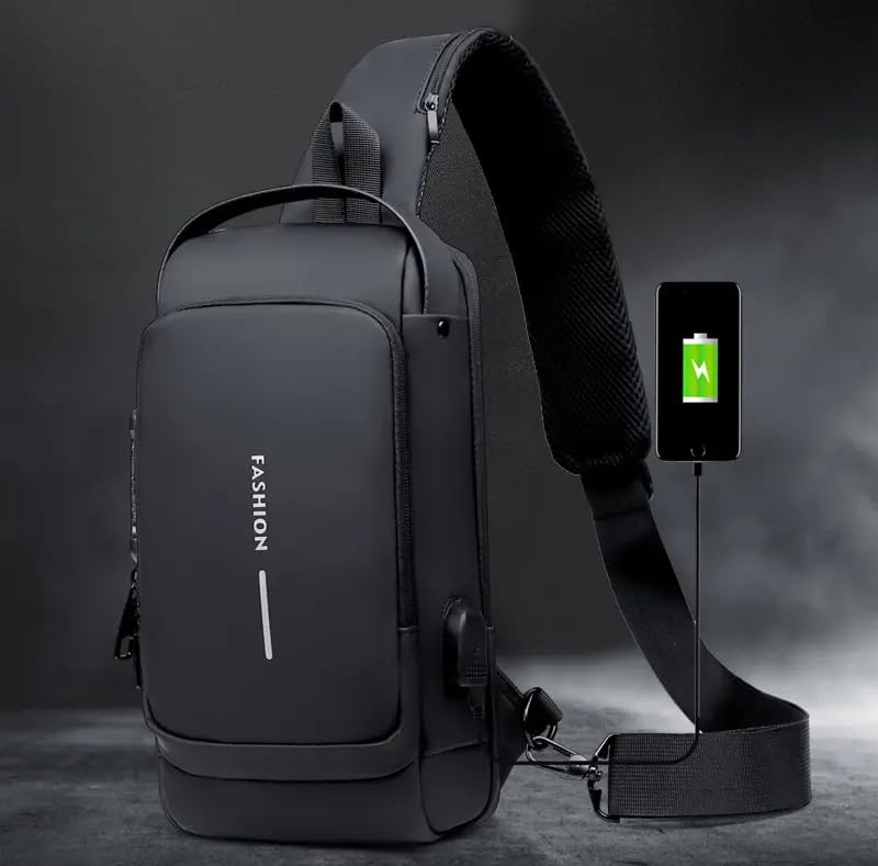 Bluwings Small Cross Body Sling Bag Chest Backpack for Men Waterproof Casual Shoulder Bag with Usb Charging Port and Anti-Theft Lock for Daily Work Travel Bag for Male Female (1 Pc) - Image 2