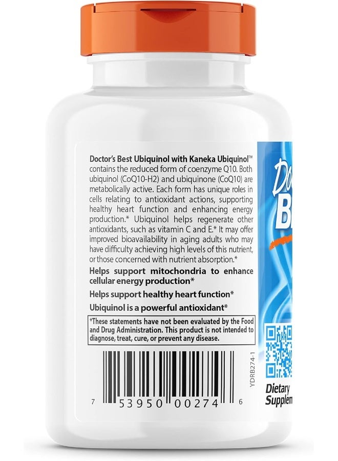 Doctor's BEST Ubiquinol Featuring Kaneka Qh, Non-Gmo, Gluten Free, Soy Free, Heart Health, 200 Mg, 30 Softgels  - Image 2