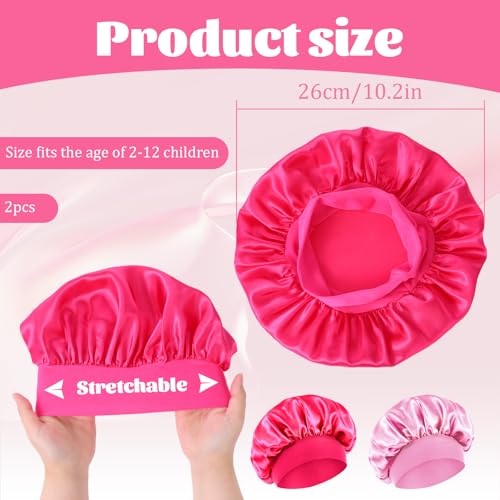 Ajcotahm 2 PCS Kids Bonnets for Girls Bonnet for Kids Baby Silk Satin Bonnets Sleeping Cap Bonnet for Girls Curly Hair Wrap Elastic Wide Band Sleep Cap for Child Toddler - Image 3