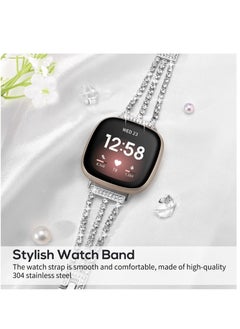 Y&D for Fitbit Versa Bands, Compatible with 3/Versa 4/Sense and Sense 2 Smart Watch, Bling Diamond Stainless Links Bracelet Women Girl  - Image 3