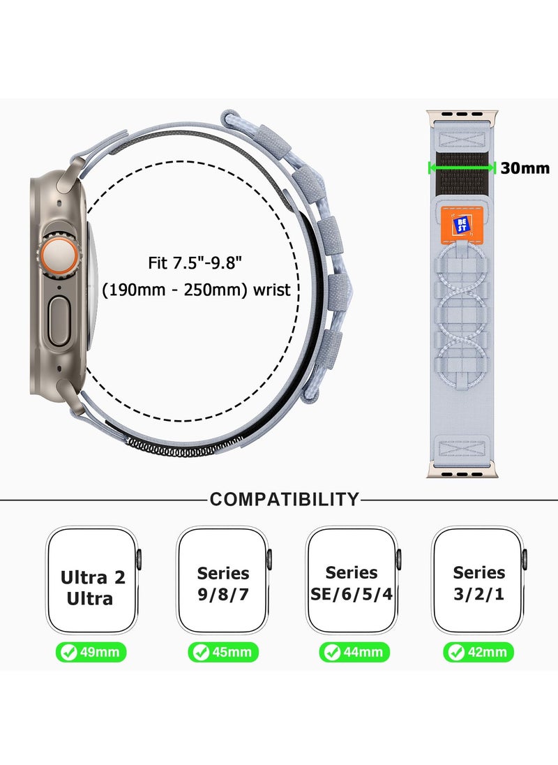 SYOSI - Rugged Nylon Band for Apple Watch Ultra 2, 49mm, 45mm, 44mm, 42mm, Sport Solo Loop Velcro Woven Strap for Men, Fits iWatch Series 9/8/7/SE, Ultra/Ultra 2, Grey - Image 1