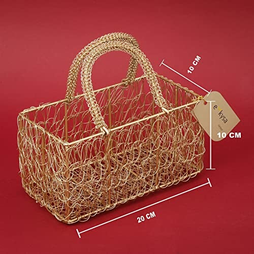 ekysa dekor Metal Meshwire Multipurpose Hamper Rectangular Fancy Basket/Tray/Platter With Wire Handles For Packing, Gifting, Decoration - Golden (8 * 4 * 4 Inch) - Image 2