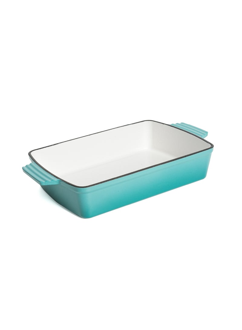 VAV طبق الشواء المستطيل من الحديد الزهر المينا VAV GET الصحي والآمن، (12 بوصة، أزرق مائل إلى الأخضر) - Image 1