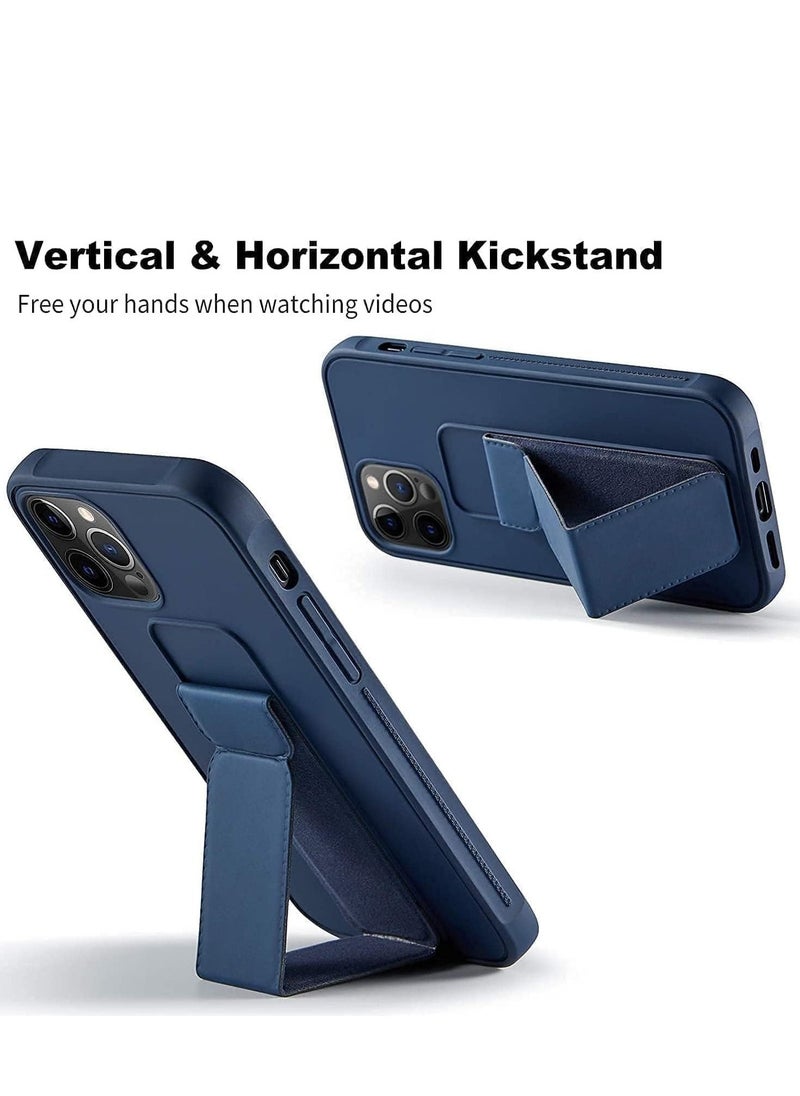 JAJEEK iPhone 16 Pro Blue Magnetic Car Mount Kickstand Case – Premium Silicone Multi-Stand with Vertical & Horizontal Hand Strap Grip - Image 3