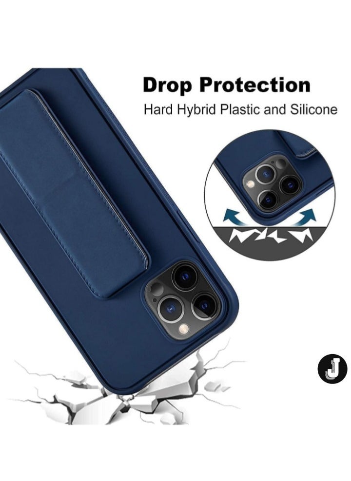 JAJEEK iPhone 16 Pro Blue Magnetic Car Mount Kickstand Case – Premium Silicone Multi-Stand with Vertical & Horizontal Hand Strap Grip - Image 4