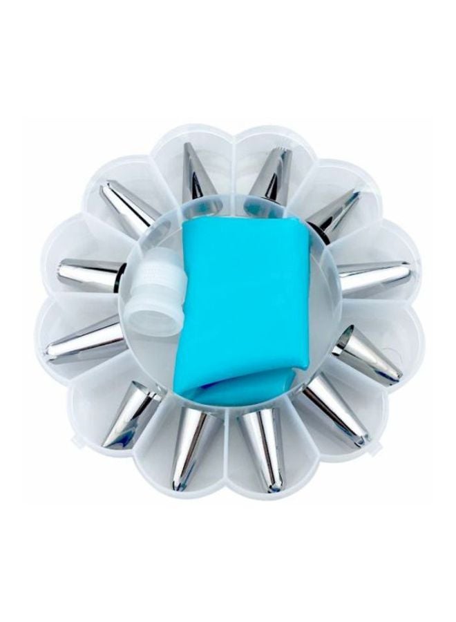 14 Piece Stainless Steel Piping Nozzle Set Blue Silver 155 by 25 Centimeters - Image 1