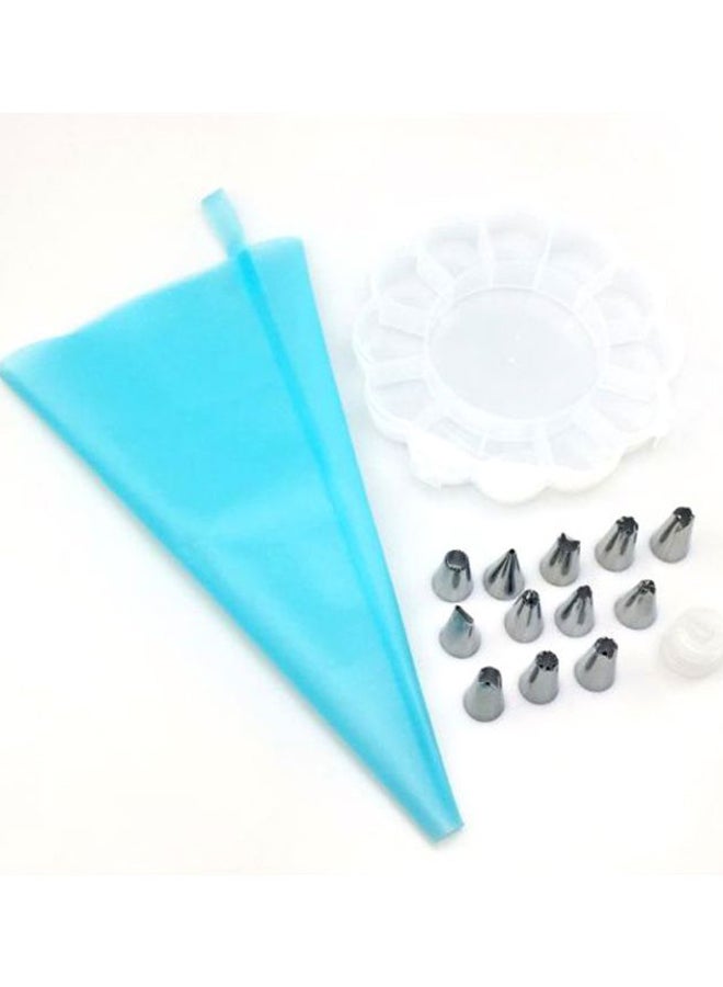 14 Piece Stainless Steel Piping Nozzle Set Blue Silver 155 by 25 Centimeters - Image 4