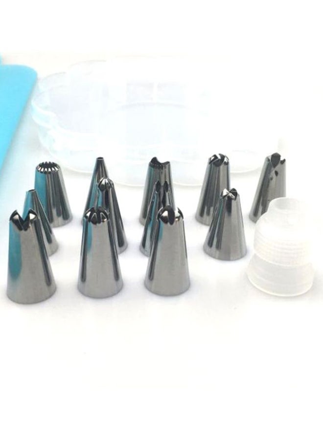 14 Piece Stainless Steel Piping Nozzle Set Blue Silver 155 by 25 Centimeters - Image 3