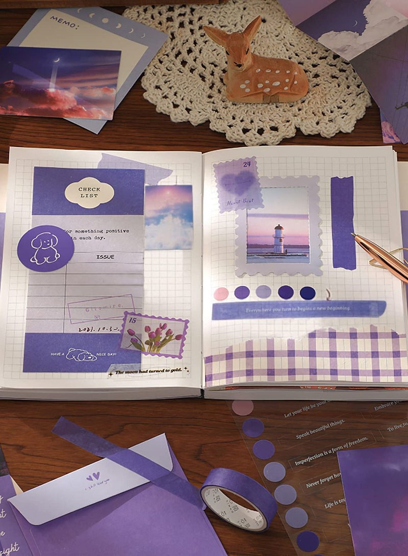 SYOSI Scrapbook Supplies Kit for Art Diary Trash Diary Sunset Vintage Diary Supplies Aesthetic Scrapbook Sticker Craft Kit with A6 Grid Notebook DIY Scrapbook Gifts for Girls (155 Pieces) - Image 4