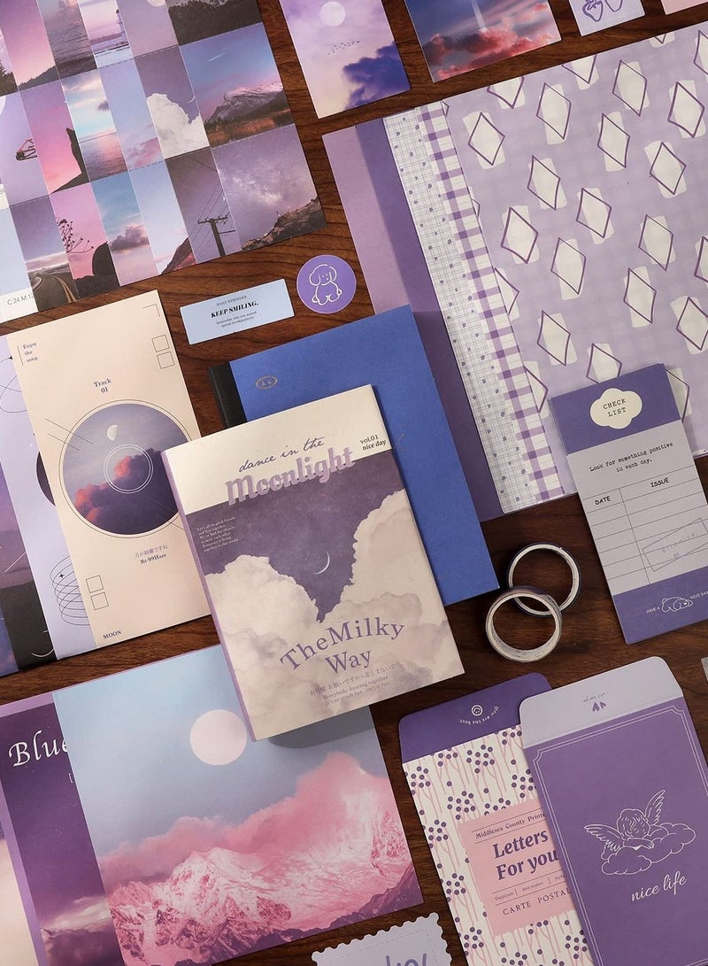 SYOSI Scrapbook Supplies Kit for Art Diary Trash Diary Sunset Vintage Diary Supplies Aesthetic Scrapbook Sticker Craft Kit with A6 Grid Notebook DIY Scrapbook Gifts for Girls (155 Pieces) - Image 3