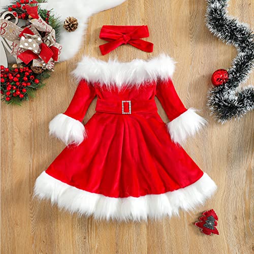 BemeyourBBs Toddler Baby Girl Christmas Dress Santa Claus Dress Princess Dress Cute Christmas Outfit (2-3T, Red Off Shoulder B) - Image 2