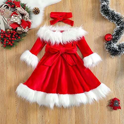 BemeyourBBs Toddler Baby Girl Christmas Dress Santa Claus Dress Princess Dress Cute Christmas Outfit (2-3T, Red Off Shoulder B) - Image 3