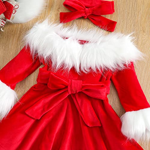 BemeyourBBs Toddler Baby Girl Christmas Dress Santa Claus Dress Princess Dress Cute Christmas Outfit (2-3T, Red Off Shoulder B) - Image 5