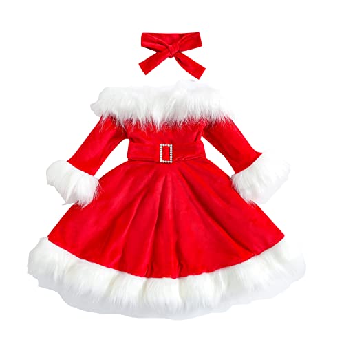 BemeyourBBs Toddler Baby Girl Christmas Dress Santa Claus Dress Princess Dress Cute Christmas Outfit (2-3T, Red Off Shoulder B) - Image 1
