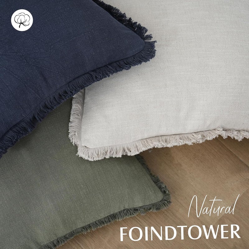 Foindtower Set of 2 Decorative Linen Fringe Throw Pillow Covers Boho Farmhouse Cushion Cover with Tassels Accent Pillowcase for Couch Bed Sofa Living Room Home Bedroom Decor, 12×24 Inch, Navy Blue - Image 4