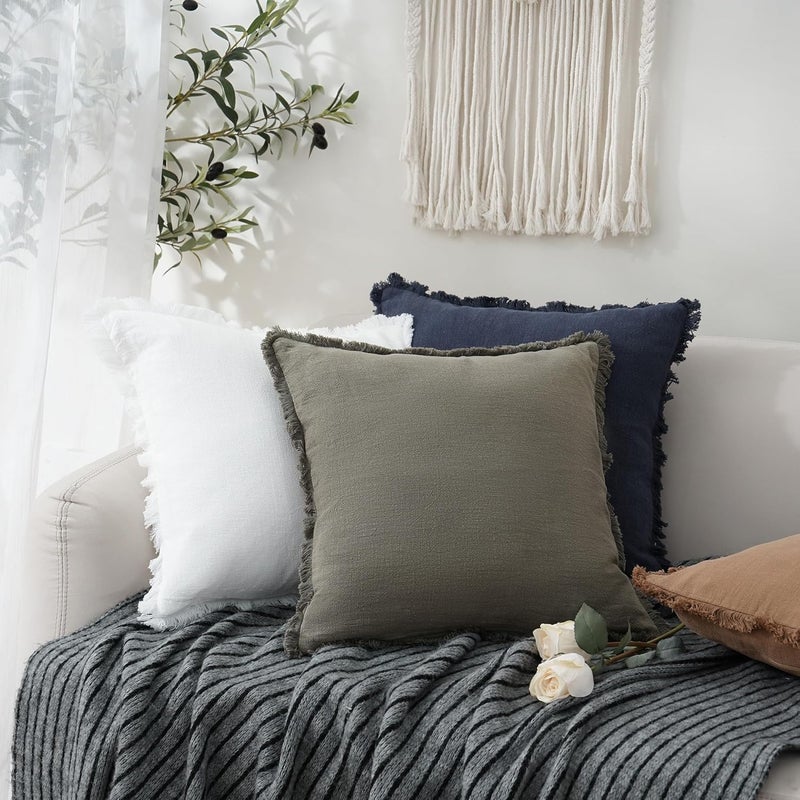 Foindtower Set of 2 Decorative Linen Fringe Throw Pillow Covers Boho Farmhouse Cushion Cover with Tassels Accent Pillowcase for Couch Bed Sofa Living Room Home Bedroom Decor, 12×24 Inch, Navy Blue - Image 5