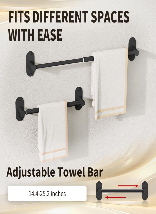 MIROAMZ 5-Piece Bathroom Hardware Accessories Set, Self-Adhesive & Wall Mounted SUS304 Stainless Steel Towel Bar Set, Adjustable Towel Bar, Towel Ring, Toilet Paper Holder & 2 Hooks(Matte Black) - Image 2