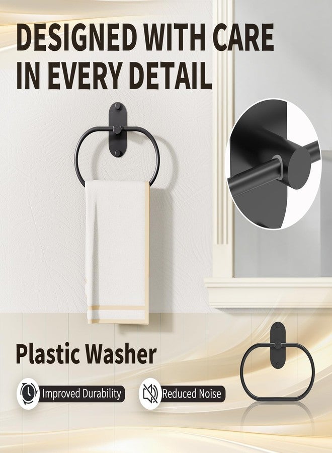 MIROAMZ 5-Piece Bathroom Hardware Accessories Set, Self-Adhesive & Wall Mounted SUS304 Stainless Steel Towel Bar Set, Adjustable Towel Bar, Towel Ring, Toilet Paper Holder & 2 Hooks(Matte Black) - Image 4