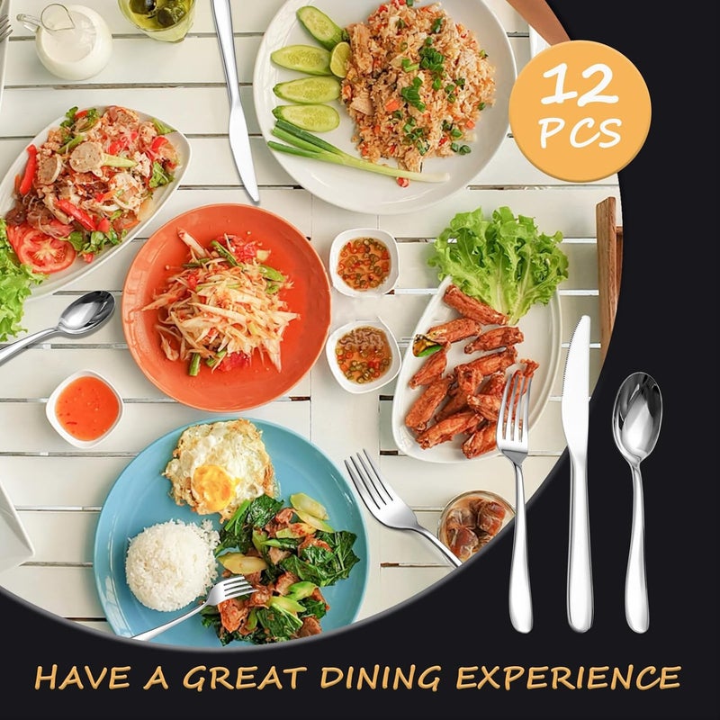 SANTUO Stainless Steel 12PCS Dinner Set combo with 4 Dinner Knives, 4 Dinner Forks, 4 Dinner Spoons，Silverware Set for Home, Kitchen and Restaurant, Mirror Polished& Dishwasher Safe - Image 4