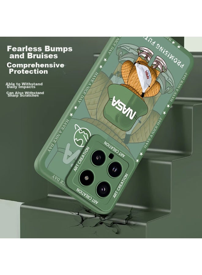 Neyaa Nai Xiao Ya Phone Case For Xiaomi 14, Xiaomi 14 Protective Cover, Full Lens Protection, Silicone Shockproof, Ultra-thin, Creative Cartoon Simple Trendy Soft Case For Men And Women, Cangling Green - Image 2