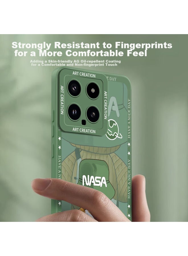 Neyaa Nai Xiao Ya Phone Case For Xiaomi 14, Xiaomi 14 Protective Cover, Full Lens Protection, Silicone Shockproof, Ultra-thin, Creative Cartoon Simple Trendy Soft Case For Men And Women, Cangling Green - Image 3