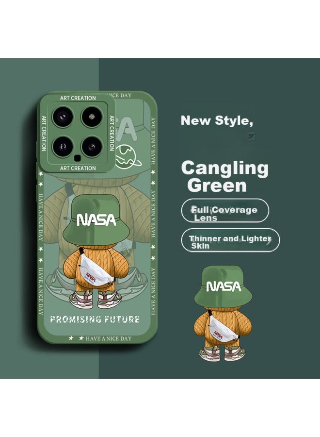 Neyaa Nai Xiao Ya Phone Case For Xiaomi 14, Xiaomi 14 Protective Cover, Full Lens Protection, Silicone Shockproof, Ultra-thin, Creative Cartoon Simple Trendy Soft Case For Men And Women, Cangling Green - Image 1