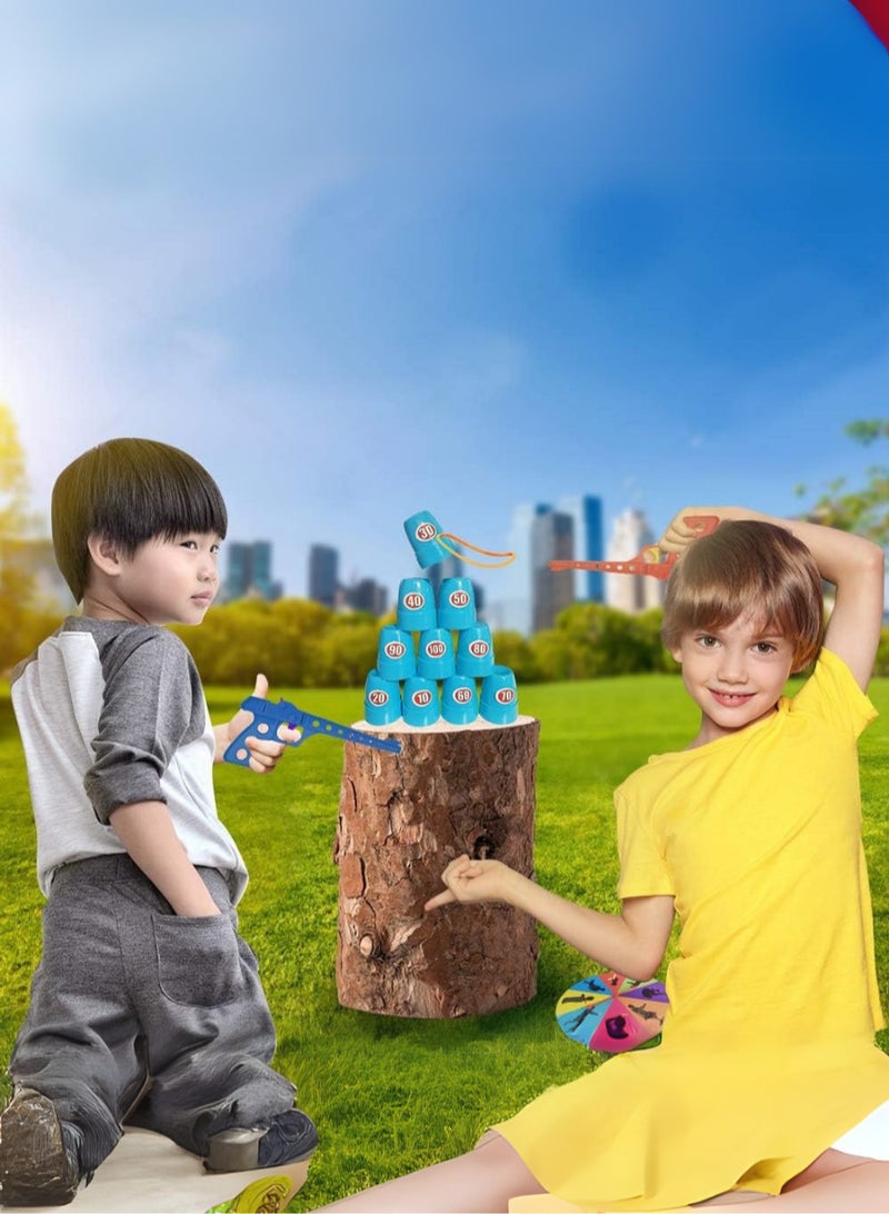 Shooting Target Game for Kids – Fun Team Play Set with Toy Guns, Cups, Number Stickers, Rubber Rings, and Spinning Arrow – Improves Focus, Accuracy, and Hand-Eye Coordination – Indoor and Outdoor Game  - Image 4