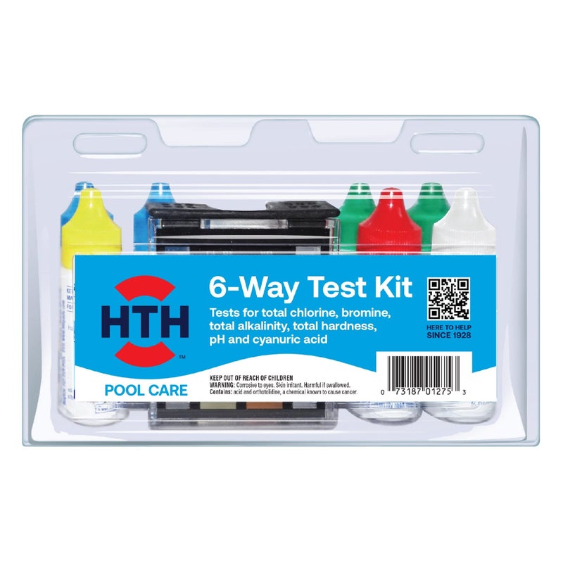 HTH 1275 Swimming Pool Care 6-Way Test Kit, Swimming Pool Water Chemical Tester, 100 Tests - Image 1