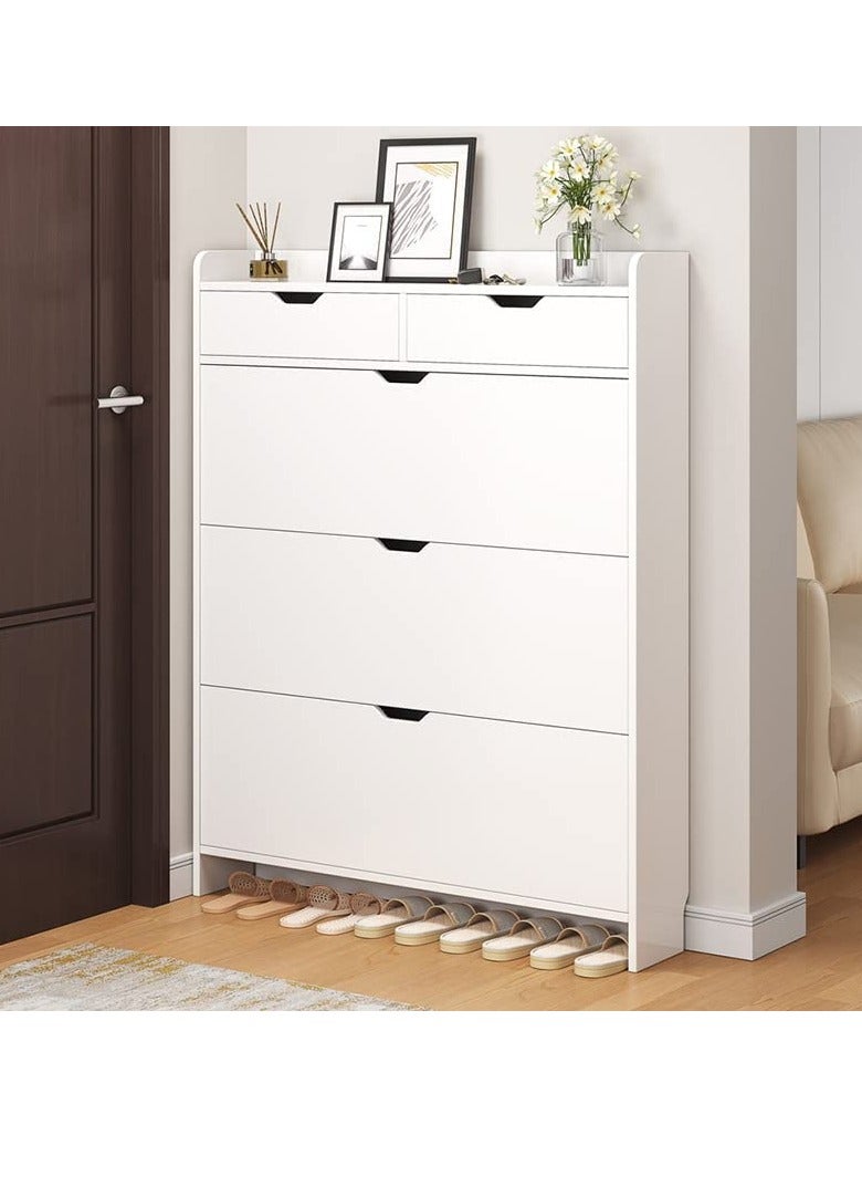 DUSALA 3 Tiers Shoe Cabinet With 2 drawers Cupboard Shoe Storage Organiser Pull Down Wooden Furniture Unit White - Image 2