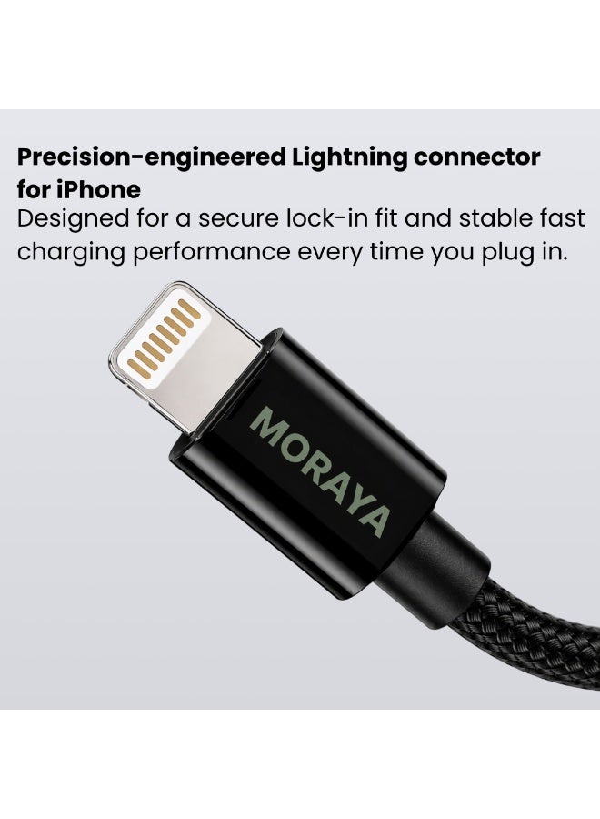 MORAYA USB-C to Lightning Cable 1M, 27W PD Fast Charging iPhone Charger, Durable Braided Cable with 10,000+ Bend Lifespan for iPhone 14/13/12/11 & iPad - Image 3