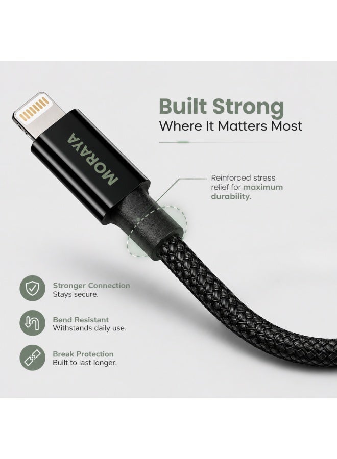 MORAYA USB-C to Lightning Cable 1M, 27W PD Fast Charging iPhone Charger, Durable Braided Cable with 10,000+ Bend Lifespan for iPhone 14/13/12/11 & iPad - Image 4